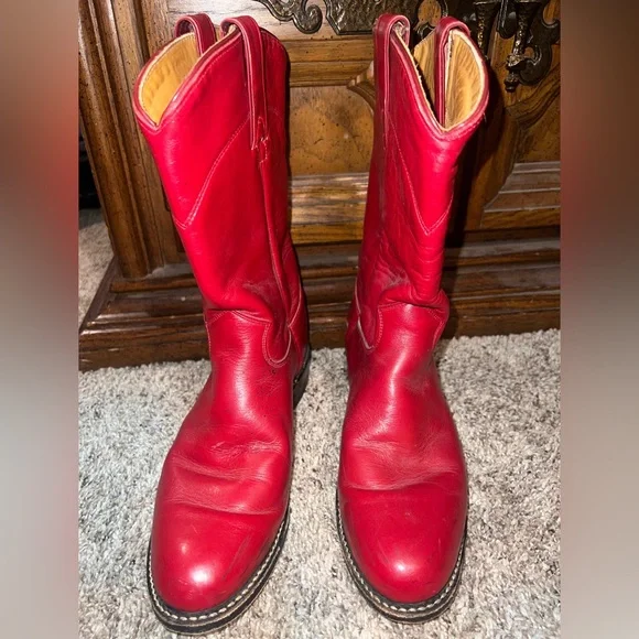 Vintage Bermans Red Leather Skirt Top Cowboy Boots Set Small 6 J. Chrisholm